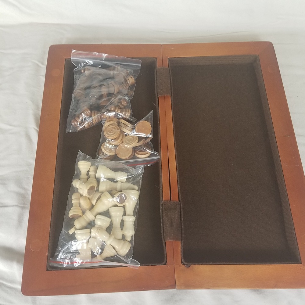 Cardinal Chess Checkers Set Unisex OS Brown Excellent Wood Folding REY1053